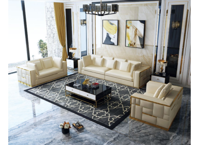 Diseño Sofá Couch Tapizado Conjunto de Asientos 3+2+1+ Chaiselongue Cuero Lujo