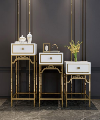Soporte Consola Mesa Pilar Diseño Estante - Madera con Acero inoxidable Brillante