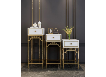 Soporte Consola Mesa Pilar Diseño Estante - Madera con Acero inoxidable Brillante
