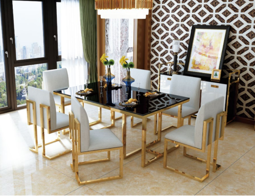 Diseño de mesa de comedor de madera con elementos de acero inoxidable Mesas Decoración Muebles de comedor