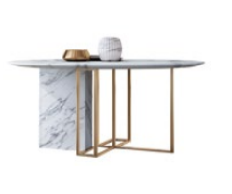 Diseño de mesa de comedor de madera con elementos de acero inoxidable, mesas decorativas, muebles de comedor.