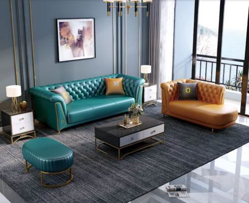 Moderna Colorida Conjunto Sofá de Cuero 4 Plazas Chaiselongue Tumbona.