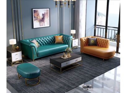 Moderna Colorida Conjunto Sofá de Cuero 4 Plazas Chaiselongue Tumbona.