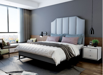 Cama acolchada de diseño de lujo de hotel doble de cuero de 180x200 cm.