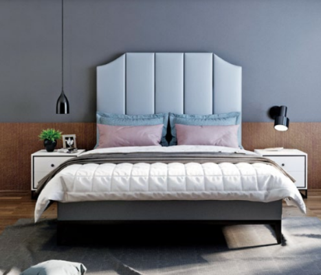 Cama acolchada de diseño de lujo de hotel doble de cuero de 180x200 cm.