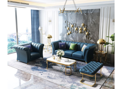 Sofá de diseñador con tapizado, juego de asientos, conjunto de sofás 3+1 plazas + puff