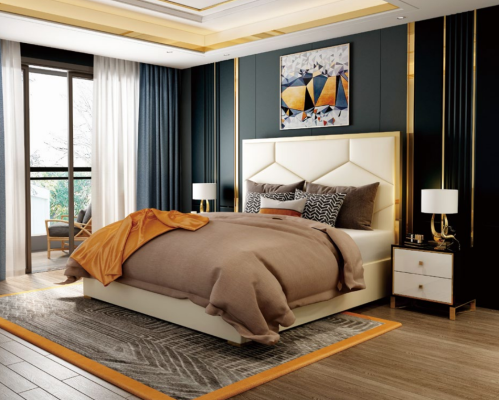 Diseño de lujo de cojines decorativos para camas dobles de hotel con cuero
