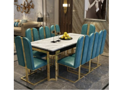 Acero inoxidable imitación de mármol mesa + 8 sillas de comedor con respaldo grupo