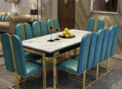 Acero inoxidable imitación de mármol mesa + 8 sillas de comedor con respaldo grupo