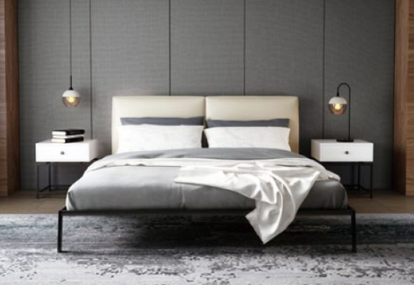 Lujo decoración de cama de dormitorio con diseño tapizado de lujo camas dobles de hotel.