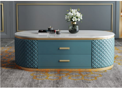 Mesa de centro de alta calidad para sala de estar - Mesa ovalada de acero inoxidable de diseñador de lujo.