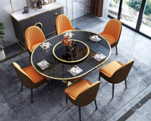 Diseño de conjunto de sillas de comedor sala de metal Mesas Silla 6x sillas + juego de mesa