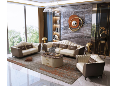 Conjunto completo de sofá 3+2+1, sofá de cuero de diseño en conjunto de cuero.