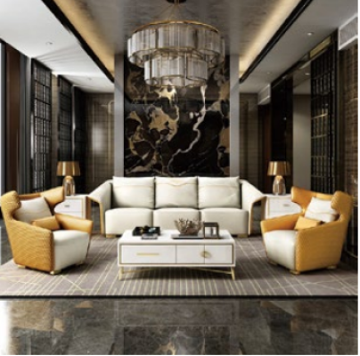 Muebles de lujo, conjunto de sofás, sofá, tapizado, 3+1+1 sofás, diseñador amarillo.