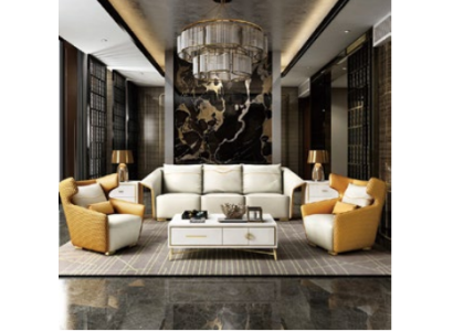 Muebles de lujo, conjunto de sofás, sofá, tapizado, 3+1+1 sofás, diseñador amarillo.
