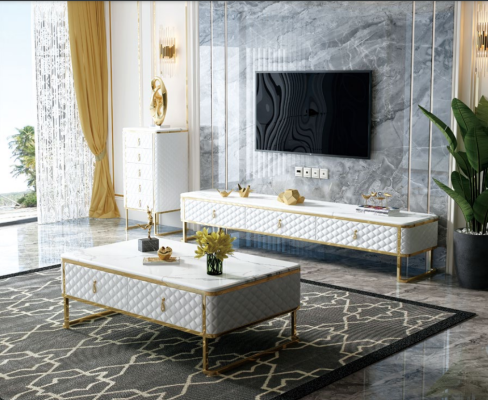 Conjunto de muebles de salón de 3 piezas. Aparador de salón de diseñador + mesa de centro.