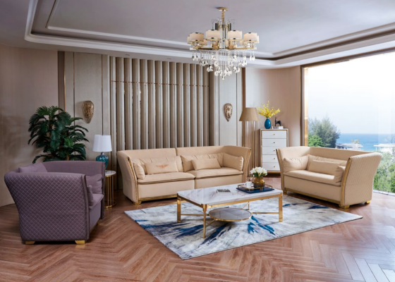 Conjunto de sofás Sofá conjunto 3+2+1 Sofá de diseño Mesa de centro de lujo de Italia