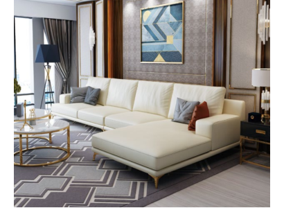 Conjunto Sofá de diseñador Sofá Chaiselongue con taburete Tapizado en sofá de sala