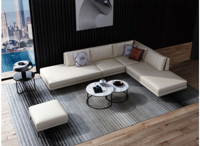 Moderno conjunto de sofá esquinero en forma de L con cojines decorativos esquinero + taburete.
