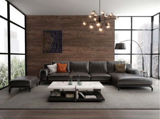 Moderno sofá de rincón en forma de L, conjunto de tapicería, decoración de asiento de esquina, sofá + taburete.