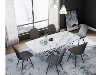 Diseño del grupo de comedor Mesa + 6 sillas Conjunto de tapicería de asientos Mesas