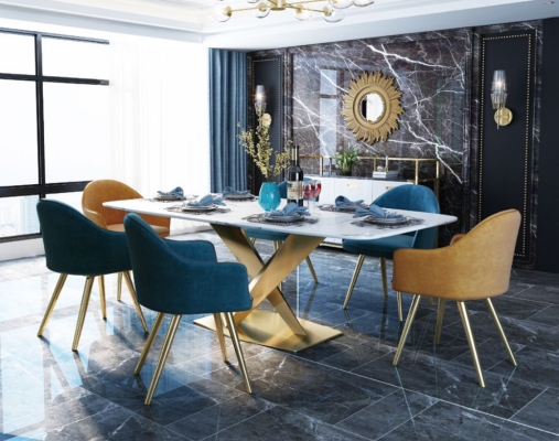 Italian Style Dining Room Group Seat Upholstered Table Set 7-piece.