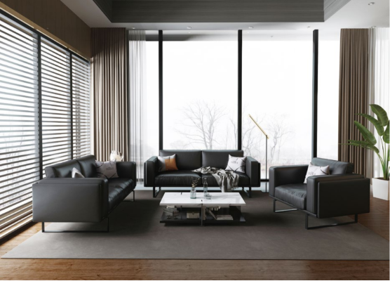 Muebles de oficina de lujo: sofá de cuero 3 plazas + 2 plazas + 1 plaza + mesa de centro 4 piezas