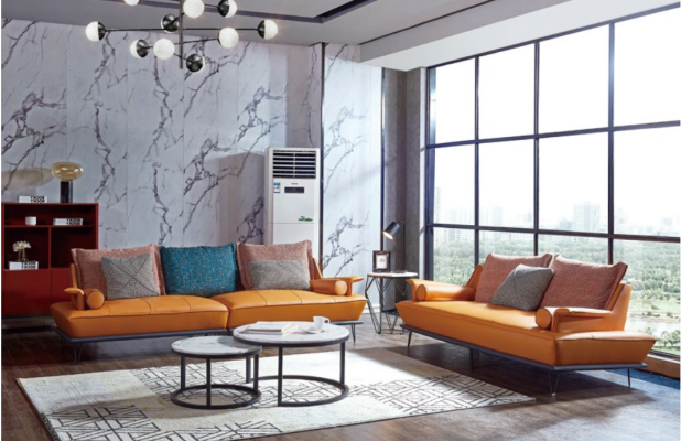 Grupo de asientos acolchados italiano de 4+2 piezas en cuero, sofá moderno