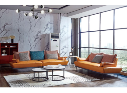 Grupo de asientos acolchados italiano de 4+2 piezas en cuero, sofá moderno