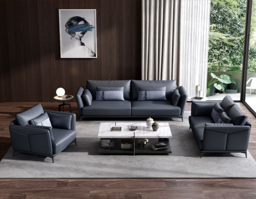 Grupo de asientos acolchados italianos 3+2+1 en cuero, sofá moderno