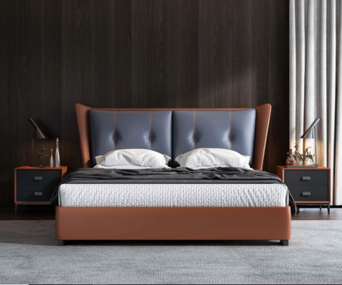 Camas de dormitorio italianas Estilo de muebles de cama Diseñador de cama + 2 mesitas de noche