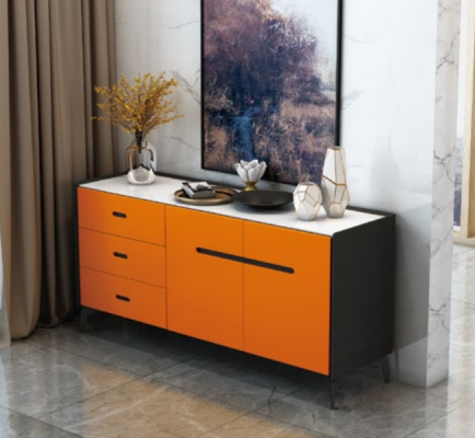 Muebles de estilo italiano, cómoda alta, armario de diseñador, armarios naranjas.