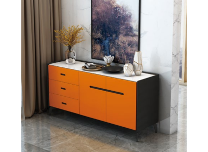 Muebles de estilo italiano, cómoda alta, armario de diseñador, armarios naranjas.