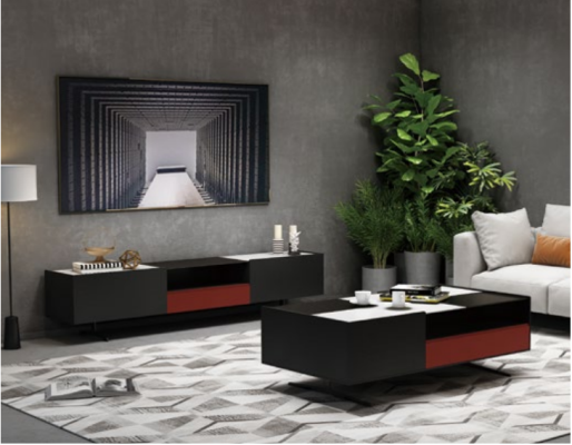 Muebles de diseño italiano en conjunto de 3 piezas: cómoda + mesa de centro + soporte de TV.