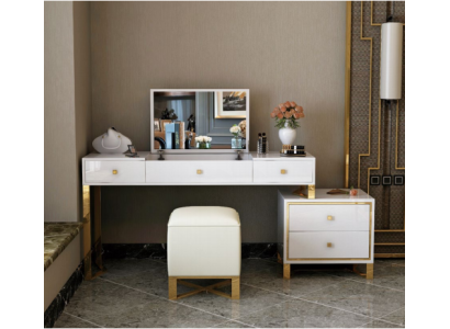 Tocador Espejo Taburete Conjunto completo Cómoda Dormitorio Nuevo 3 piezas.