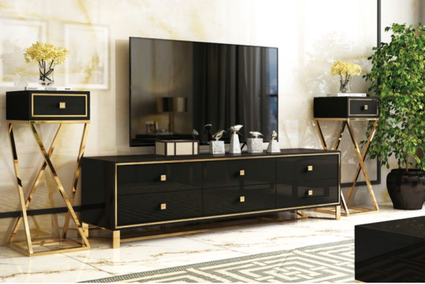 Muebles de diseño italiano, 2 piezas. Set de cómoda + mesa de centro en alto brillo.