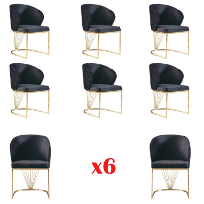 Conjunto de 6 sillas de comedor de madera modernas.