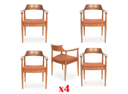 Grupo de comedor. Conjunto de sillas. 4 sillas. Asiento acolchado. Madera maciza.
