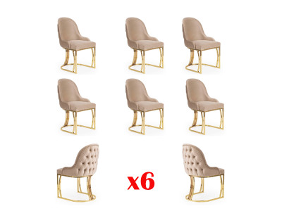 Conjunto de 6 sillas de diseño metálicas con tapizado de tela para comedor.