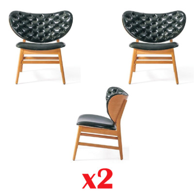 Comedor Nuevo Juego de 2 Sillas de Diseño de Cuero Tapizado para Hostelería de Madera Maciza