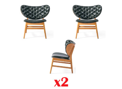 Comedor Nuevo Juego de 2 Sillas de Diseño de Cuero Tapizado para Hostelería de Madera Maciza