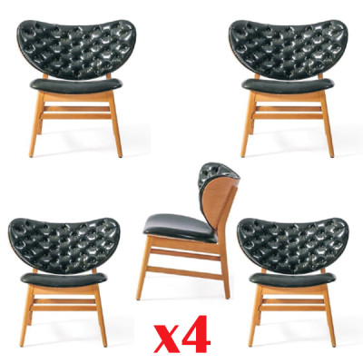Conjunto de sillas de diseño 4x sillas de comedor de madera maciza tapizadas en tela.