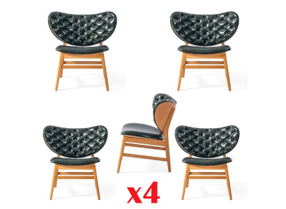 Conjunto de sillas de diseño 4x sillas de comedor de madera maciza tapizadas en tela.