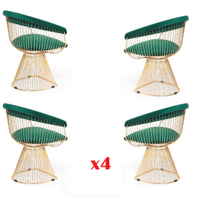 Conjunto de 4 sillas de diseño para comedor con asientos tapizados en textil.