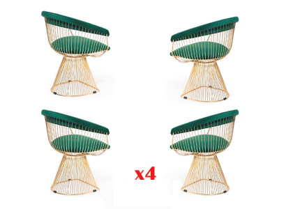 Conjunto de 4 sillas de diseño para comedor con asientos tapizados en textil.