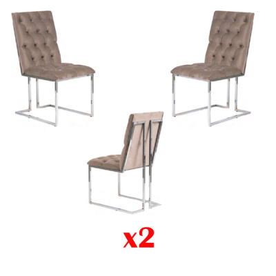 Sillas de comedor de tela Set 2x Silla Diseñador Madera Tela Tapizada Respaldo