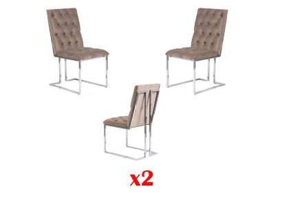 Sillas de comedor de tela Set 2x Silla Diseñador Madera Tela Tapizada Respaldo
