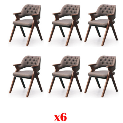 Establecer 6 sillas de tela tapizada respaldo madera maciza muebles de asiento de comedor de madera.