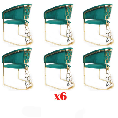 Juego de comedor de 6 sillas, conjunto de madera con respaldo acolchado y sillas tapizadas en tela.