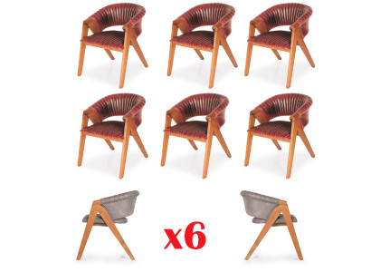 Juego de 6 sillas de comedor de lujo de madera maciza moderna.